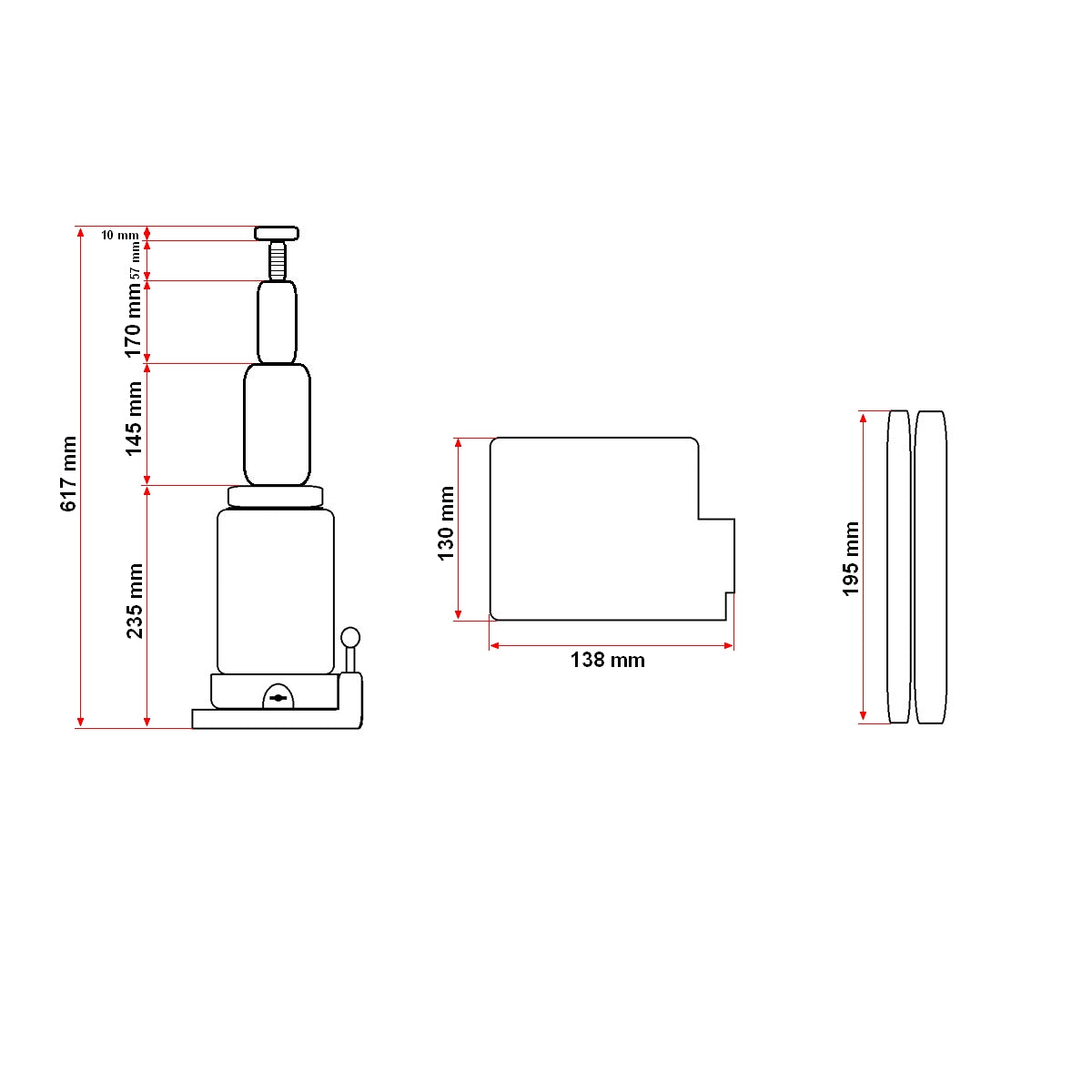 Hidraulikus dupla dugattyús emelő 10 tonna 245mm