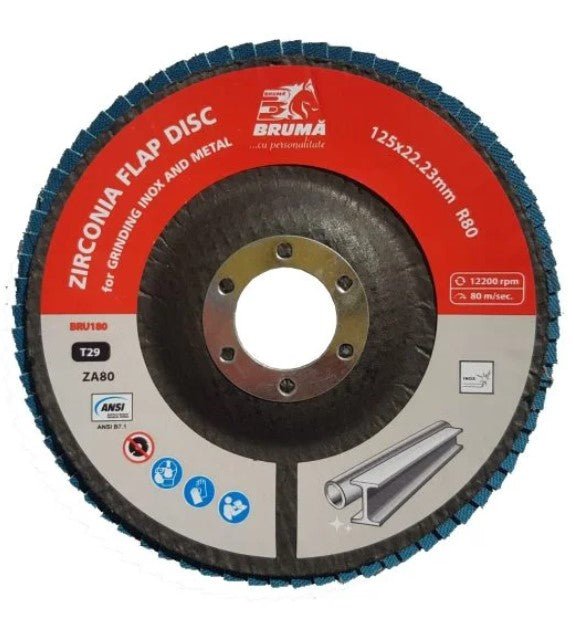 T29 R80, 125x22.23mm cirkónium-dioxid csiszolólemez fém és rozsdamentes acél csiszolásához/polírozásához.