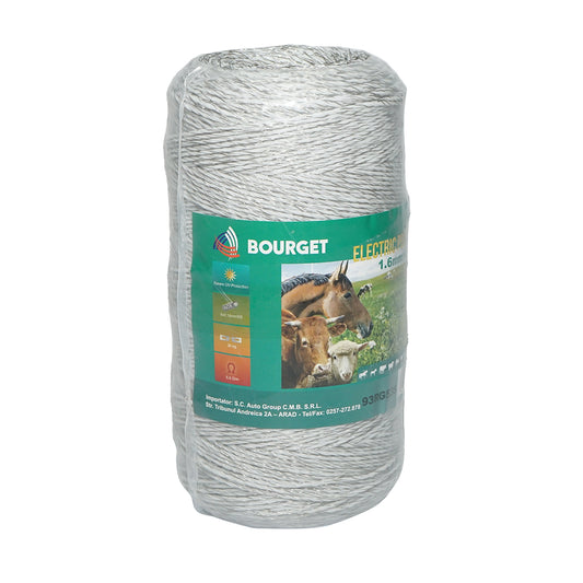 Fehér drót tekercs 1.6mm 6x0.16mm SS, 400m elektromos kerítés, ellenállás 5.5 Ohm Bourget