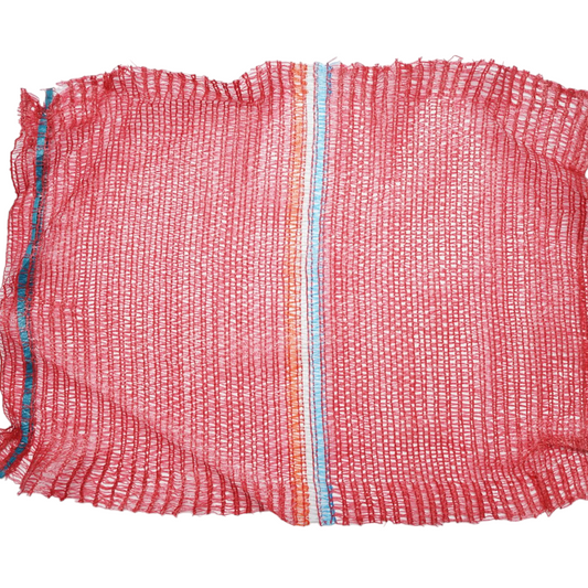 Raschel típusú fogantyús hálós zsák 600x400mm zöldségekhez 20Kg piros