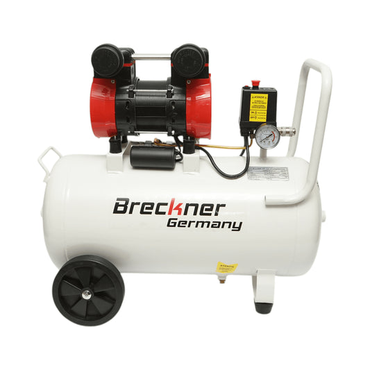 50 literes légkompresszor, 2 hengeres 1,5 kW/2,1 LE motor, maximális nyomás 8 bar, levegőbeömlési térfogat 155 l/perc Breckner Germany