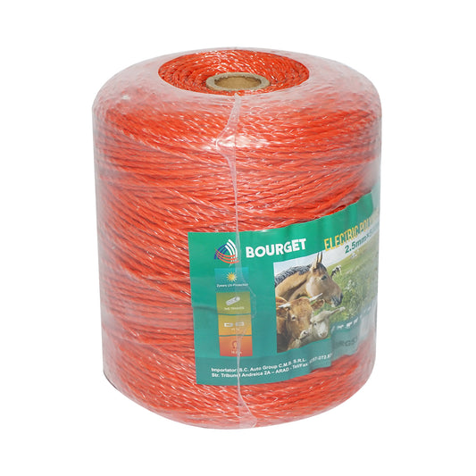 Narancssárga drót orsó 2.5mm 3x0.15mm SS, 500m elektromos kerítés, ellenállás 15 Ohm Bourget