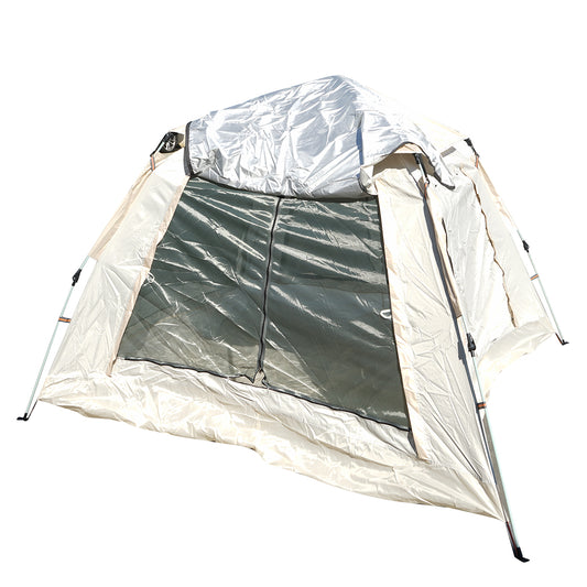 Kemping sátor 2 fő részére, automatikusan összecsukható pop-up, 2 ajtó, 4 részből álló nyílás, rovarháló, vízálló 240x240x155cm