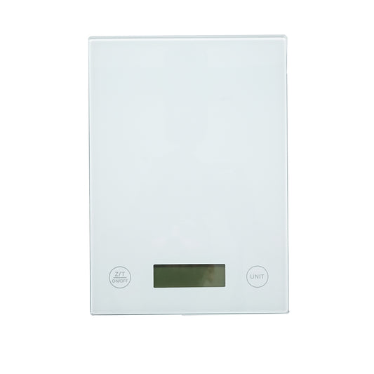 5 kg-os elektronikus konyhai mérleg, tára funkció, biztonsági üveg platform