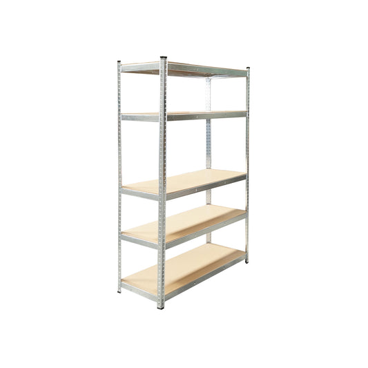 Salgó polc, fém polc, 5 MDF polccal, 180x120x40cm, 250kg/polc, csavar nélküli szerelés, horganyzott