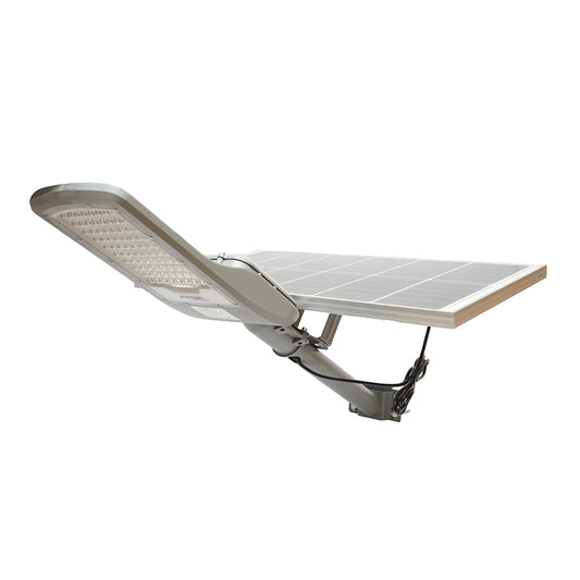 2800LM, 6500K LED utcai lámpa 50W-os napelemmel, 45Ah LiFePO4 akkumulátorral, távirányítóval, IP65 oszlopra szerelhető