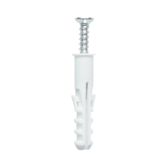 Univerzális műanyag dübel, tipli szett fehér 10x50mm csavarral 6x45mm 50 db/szett