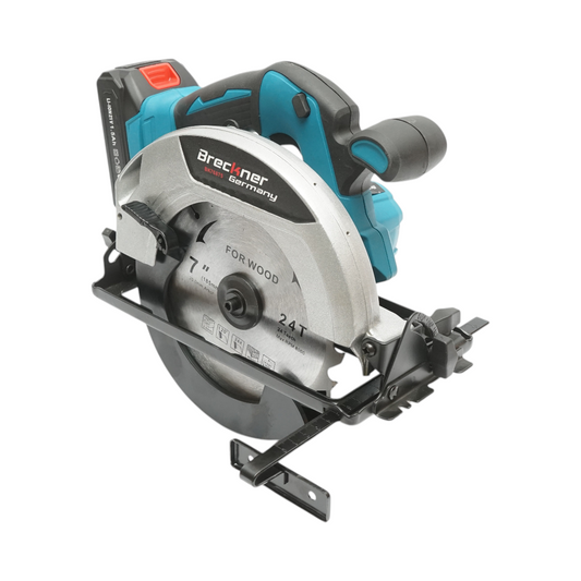 1000 W-os kézi körfűrész 2 db 21 V/1,5 Ah lítium akkumulátorral, 185 mm-es fűrészlap, 0–45°-os vágási szög, 3900 fordulat/perc sebesség Breckner Germany