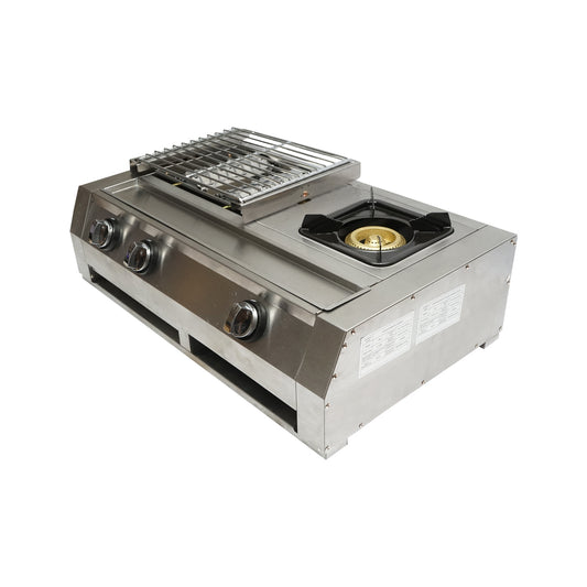 Kemping grillsütő grill 2 égővel és 1 főzőfelülettel 676x400x185mm