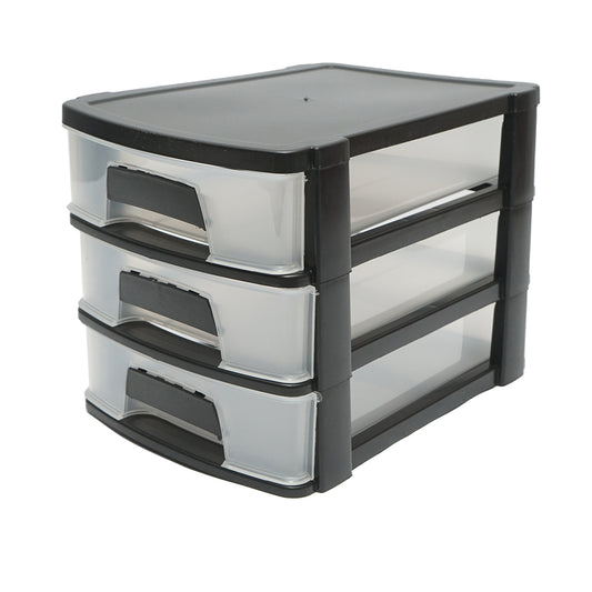 Műanyag tárolódoboz 3 fiókkal, fekete 270x192xH198mm