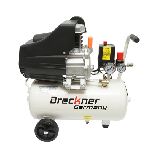 24 literes légkompresszor, motor teljesítménye 1,5 kW/2 LE, maximális nyomás 8 bar, levegőbeömlési térfogat 184 l/perc Breckner Germany