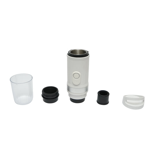 Hordozható kávéfőző 12V/100W, lítium akkumulátor 9600 mAh, nyomás 20 bar, víztartály 60-80ml, csésze 300ml, Nespresso kapszula, Dolce Gusto, őrölt kávé.