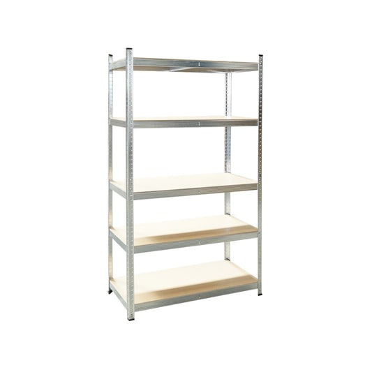 Salgó polc, fém polc, 5 MDF polccal, 180x100x45cm, 250kg/polc, csavarmentes szerelés, horganyzott, horganyzott.