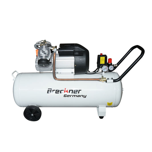 100 literes légkompresszor, 2,2 kW/3 LE V-twin motor, maximális nyomás 8 bar, légbeömlési térfogat 425 l/perc Breckner Germany