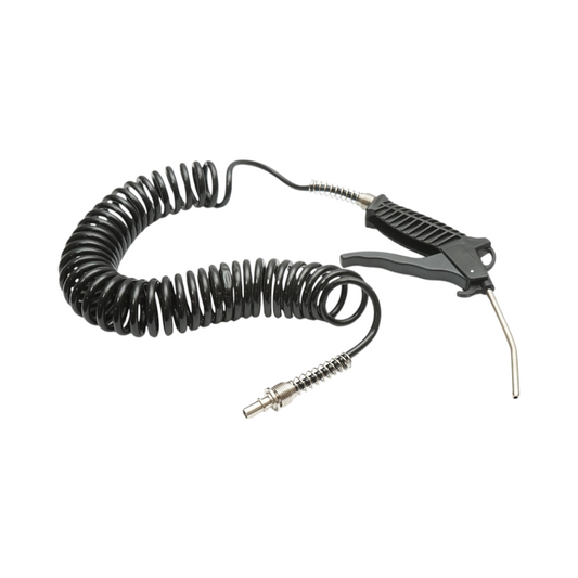 Sűrített levegős fúvóka 120 mm-es fúvókával, 5 m spiráltömlővel és 1/4"-os gyorscsatlakozóval.