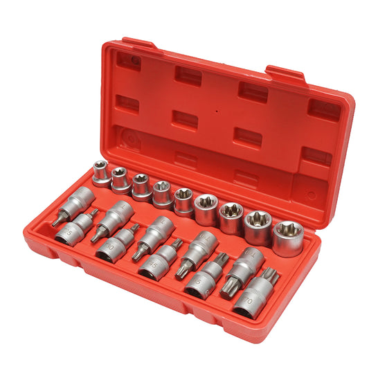 E-Torx E10-E24 E-Torx E10-E24 csőkulcskészlet, T20-T70 torx bitek, négyzet alakú 1/2 hüvelyk 19 db.