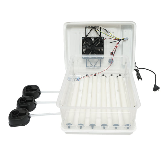 Automata inkubátor 30 tojás 50W, 12V-220V, automatikus forgatással, hőmérséklet-szabályozással, páratartalom szabályozással, digitális kijelzővel.