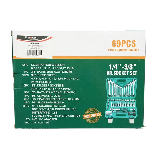 Kombinált csőkulcskészlet, cső, fix, torx, racsni 69 darab Breckner Germany