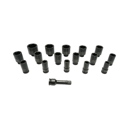 Breckner Germany dugókulcskészlet készlet hosszú 17-55mm, 125mm hosszabbító, 3/4 inch négyzet Cr-Mo 17 részes