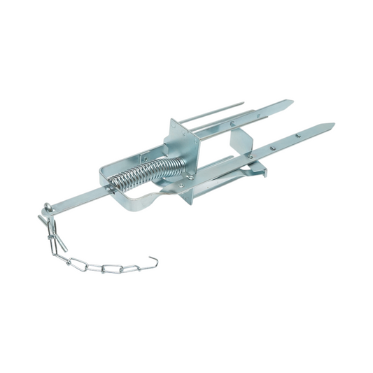 Függőleges acélcsapda rugóval és rögzítő lábakkal mormotákhoz, popandaihoz és mezei egerekhez 40x13x4cm