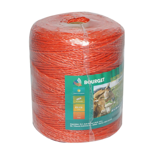 Narancssárga drót orsó fi 2mm 3x0.15mm SS, 500m elektromos kerítés, ellenállás 15 Ohm Bourget