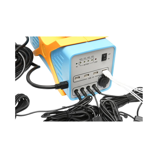 Világítási rendszer napelemmel, LiFePO4 akkumulátor 12,8V/12Ah és 3 LED izzó 3W/12V, 4 USB 5V kimenet Breckner Germany