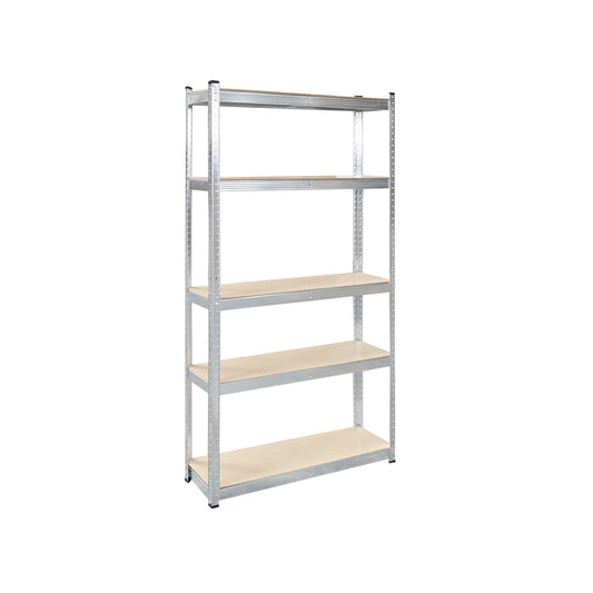 Salgó polc, fém polc, 5 MDF polccal, 180x100x35cm, 250kg/polc, csavar nélküli szerelés, horganyzott