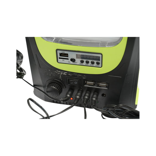 Hordozható LED világító készlet 3 izzóval / reflektorral, FM rádióval, napelemmel és 6V, 4.5Ah akkumulátorral a halászathoz kempingezéshez GD-8071