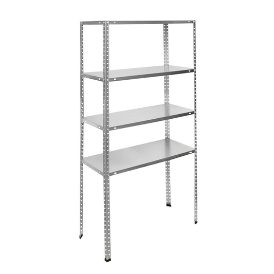 Salgó polc, fém polc, 4 polccal, 147x75x30cm, 45kg/polc, csavarozott, horganyzott.