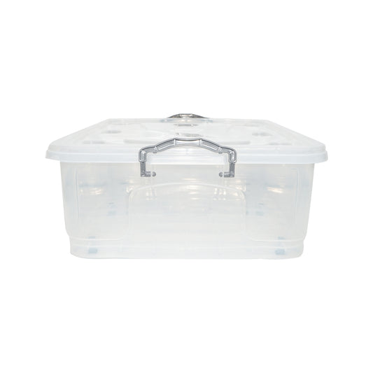 40L tárolódoboz fedéllel és átlátszó műanyag kerekekkel 725x470x200mm