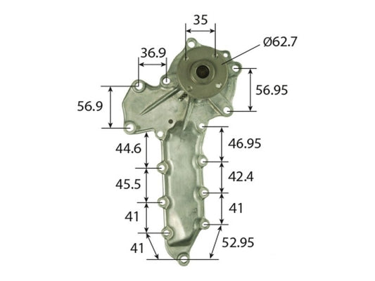 Vízszivattyú New Holland, Bobcat, Kubota OEM kód 6653941, 6684225, 15521-73033, 15521-73030, 15521-7303030, 15521-7303030, 15521-73035, 15521-73035