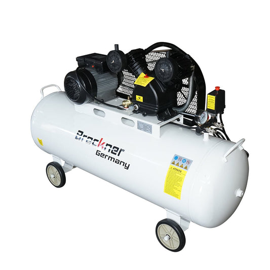 200 literes szíjhajtású légkompresszor, 2,2 kW/3 LE V-twin motor, maximális nyomás 8 bar, levegőbeömlési térfogat 325 l/perc Breckner Germany