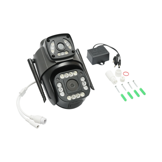 4MP 1080P, WIFI és 4G, PTZ kettős objektíves megfigyelő kamera mozgásérzékelővel, emberérzékeléssel és V380 Pro alkalmazással.