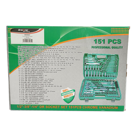 Hatszögbelű dugókulcs, hosszú cső, racsnis gyűrű, bit, bit bit, foglalat 151 db Breckner Germany