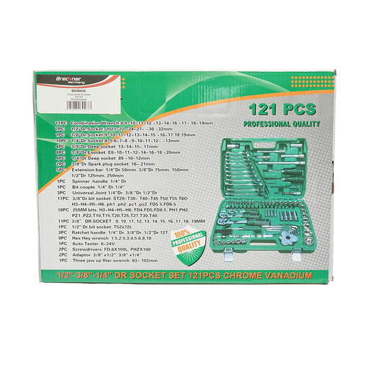 Hatlapos dugókulcs-készlet, fix, bitek, racsnis dugókulcs 121 db Breckner Germany