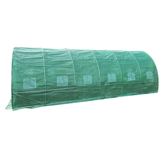 Kerti szolárium 600x300x200cm öntözőrendszerrel, zöld PE fólia 140g/mp UV hálóval, 12 ablak, 2 ajtó, horganyzott acélcső 25mm