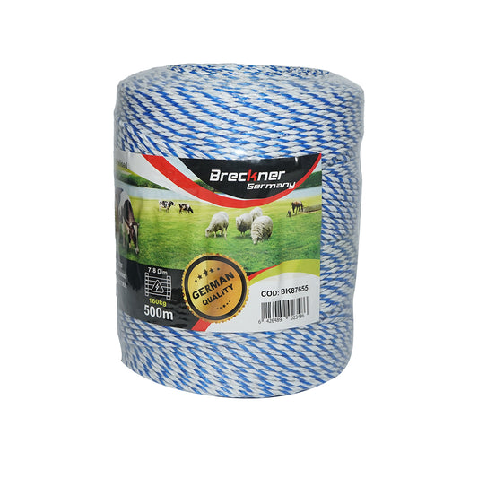 Fehér-kék drót 3mm 3x0.2mm SS, 7,8 Ohm/m, 500m elektromos kerítés Breckner Germany