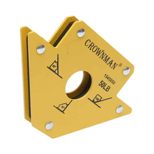Mágneses nyíl típusú hegesztőtámasz, 45°, 90°, 135° szögek, max. támasztóerő 22,6 kg Crownman