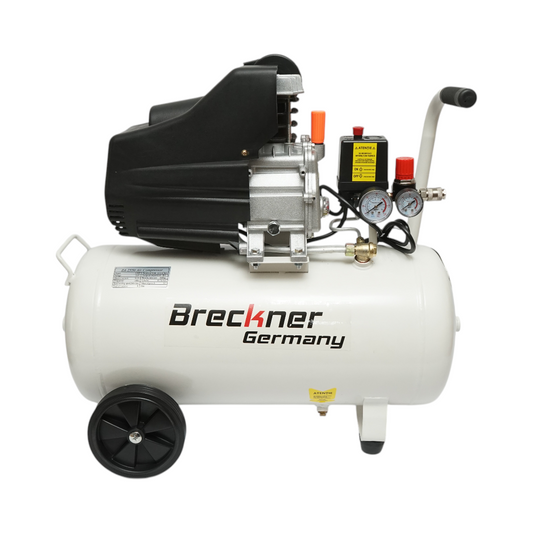 50 literes légkompresszor, motor teljesítménye 1,9 kW/2,5 LE, maximális nyomás 8 bar, levegőbeömlési térfogat 185 l/perc Breckner Germany