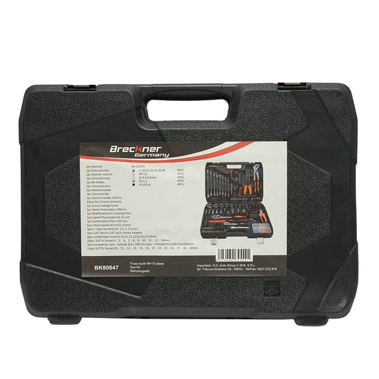 Csőkulcskészlet, rögzített csőkulcsok, bitek, bitek, bitek, csavarhúzók, krimpelő fogók és szerszámok 114 db Breckner Germany