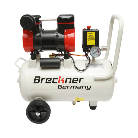 24 literes légkompresszor, 2 hengeres 1 kW/1,3 LE motor, maximális nyomás 8 bar, levegőbeömlési térfogat 130 l/perc Breckner Germany