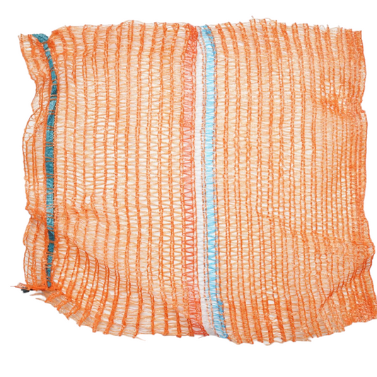 Raschel zsák fogantyúval 270x350mm zöldségekhez 5kg narancs színben