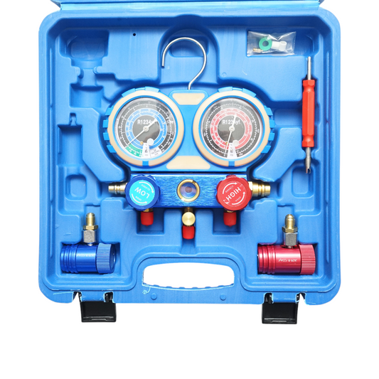 Ellenőrző és töltőkészlet autóklímaberendezésekhez, Freon R22, R32, R134a, R410a Breckner Germany