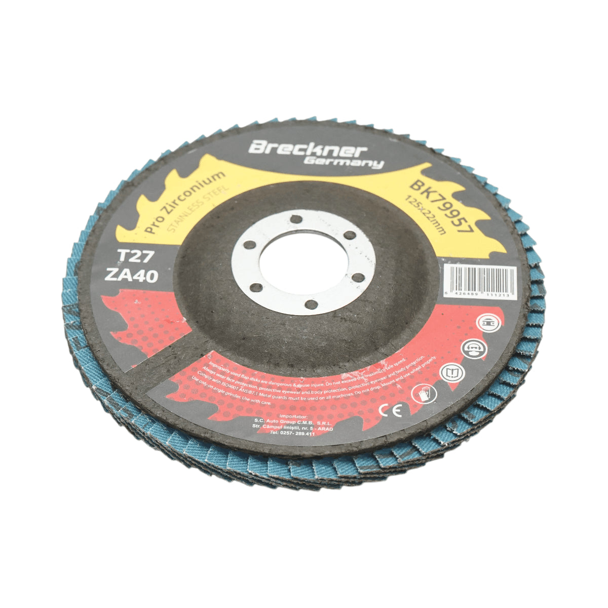 Cirkónium-dioxid csiszolókorong T27 ZA40, 125x22mm fém és rozsdamentes acél csiszolásához/polírozásához Breckner Germany