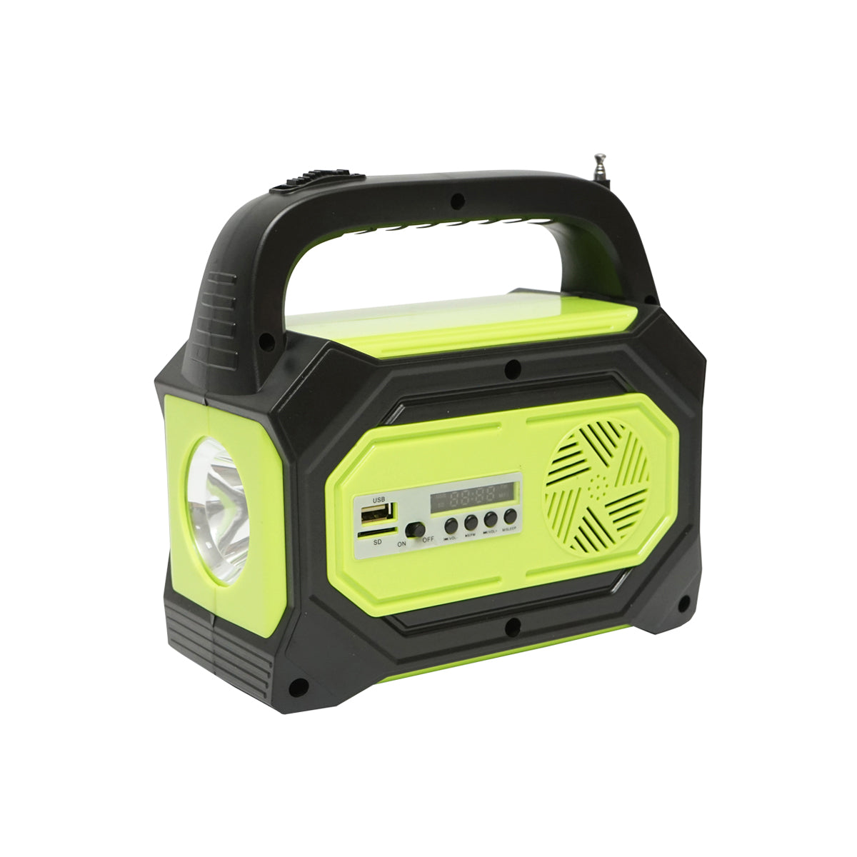 Hordozható LED világító készlet 3 izzóval/projektorral, FM rádióval, MP3, napelem és akkumulátor 6V, 4,5 Ah horgászáshoz, kempingezéshez GD-8073