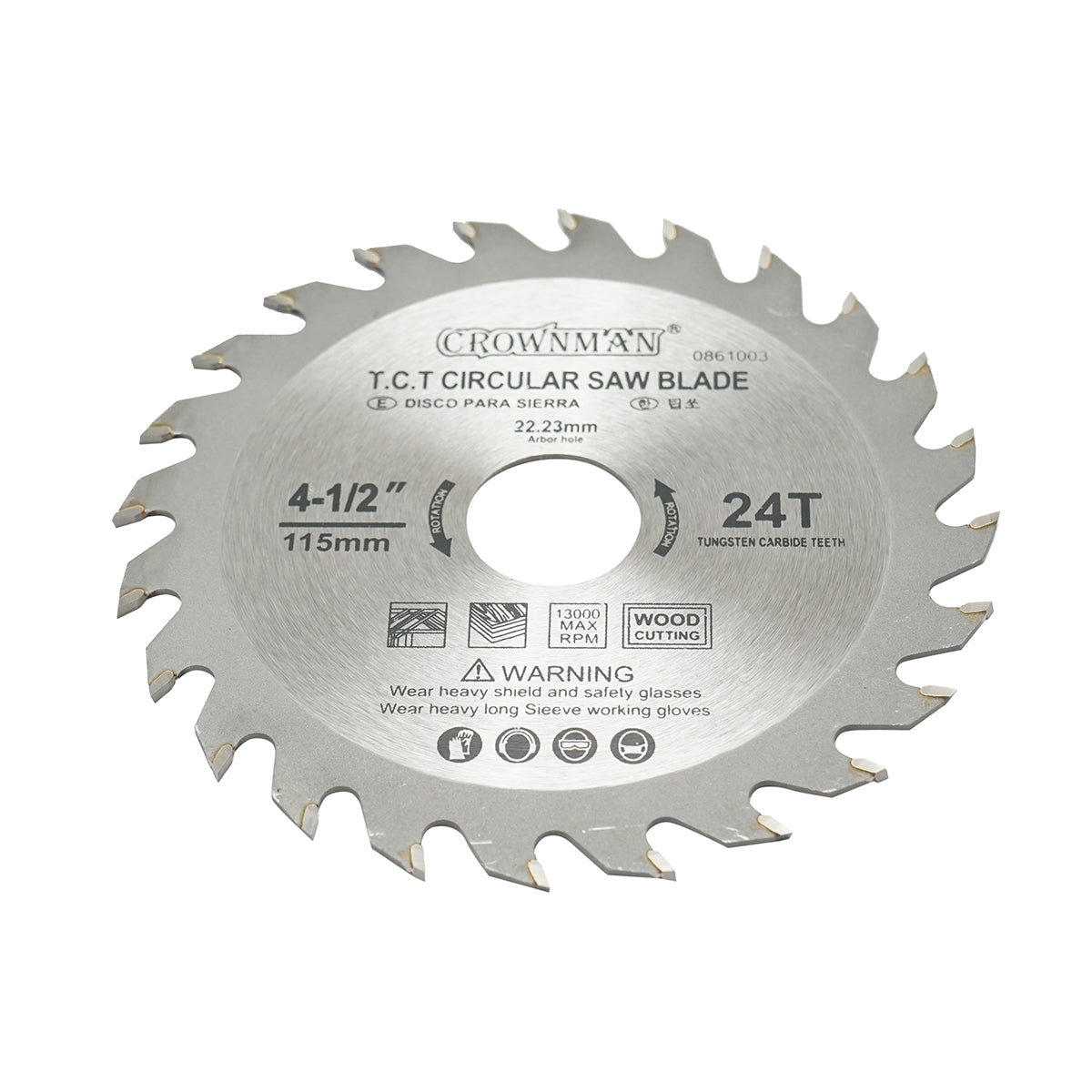 Kör alakú tárcsa fához 115x22,23mm, max. fordulatszám 13000rpm, 24 fog Crownman