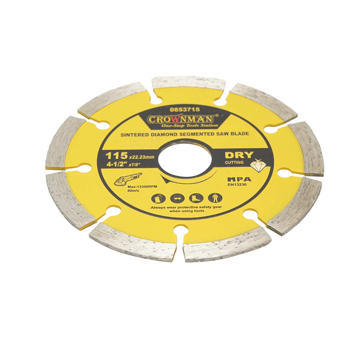 Gyémánt szegmentált tárcsa 115x22.23mm, max. fordulatszám 13300rpm, száraz vágás betonhoz, kőhöz, gránithoz, márványhoz Crownman