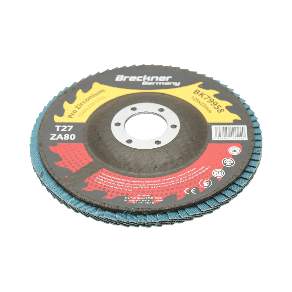 Cirkónium-dioxid csiszolókorong T27 ZA80, 125x22mm fém és rozsdamentes acél csiszolásához/polírozásához Breckner Germany