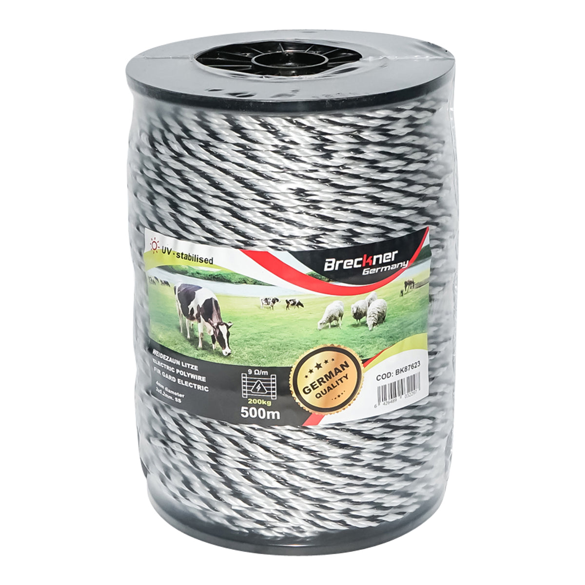 Fekete-fehér huzal tekercs fi 4 mm 3x0.2mm SS 500m elektromos kerítés Breckner Germany