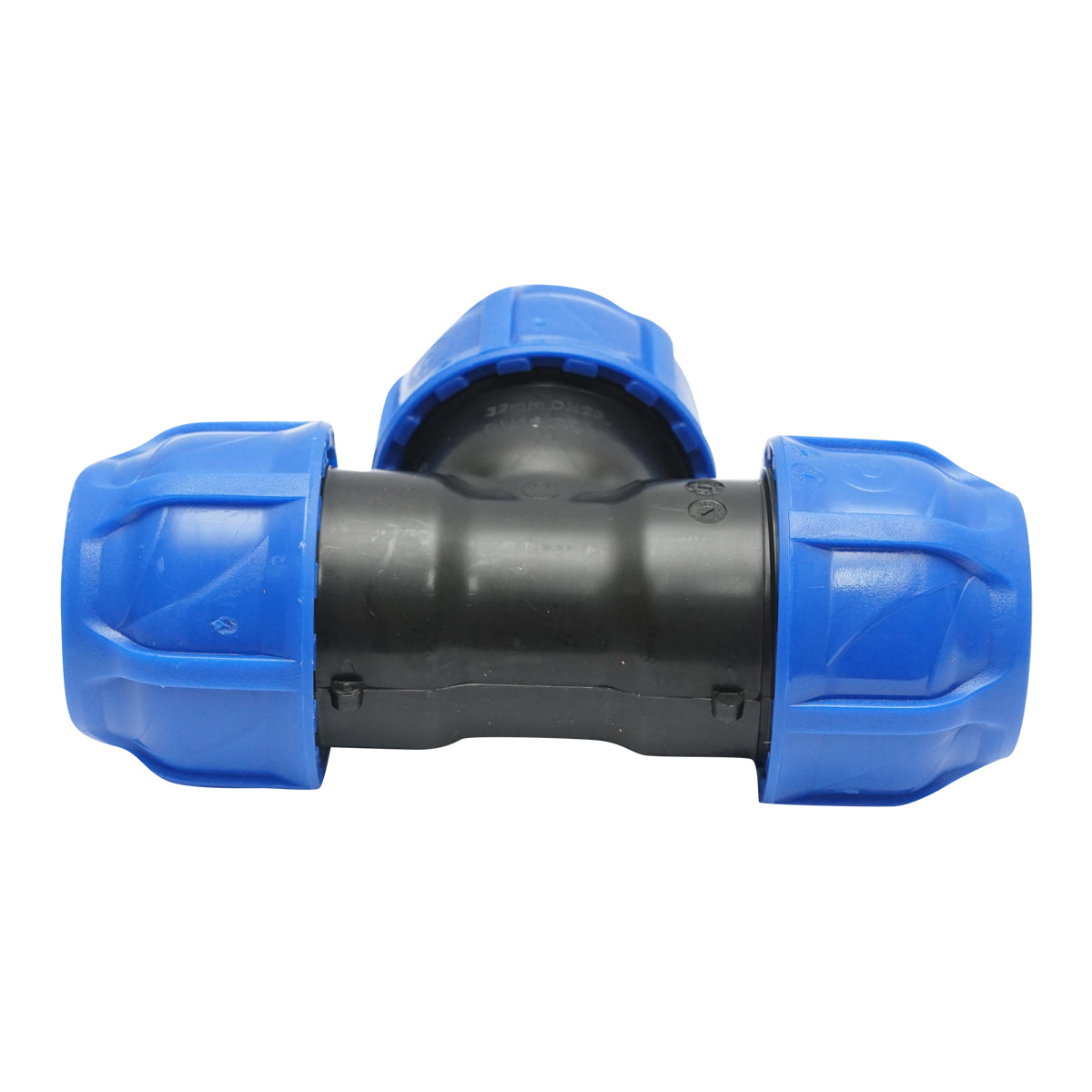 Egyenletes tömörítő cső D32x32x32mm max 16bar HDPE öntözőrendszerekhez
